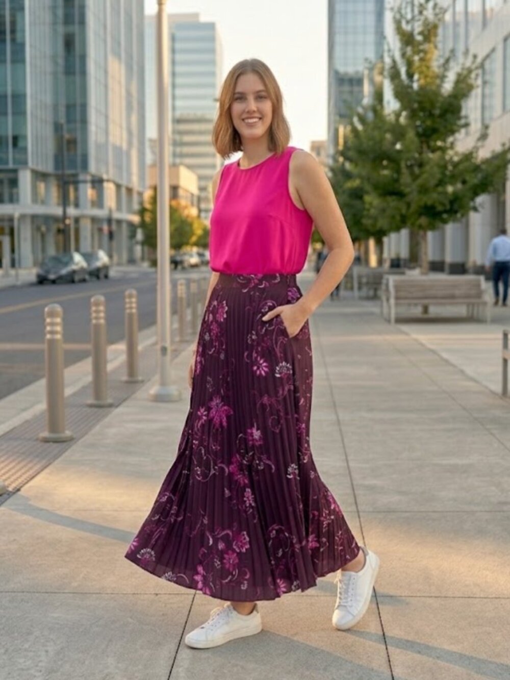 NWOT CHICO'S Floral Woven Pleated Midi Skirt Purple SZ-4